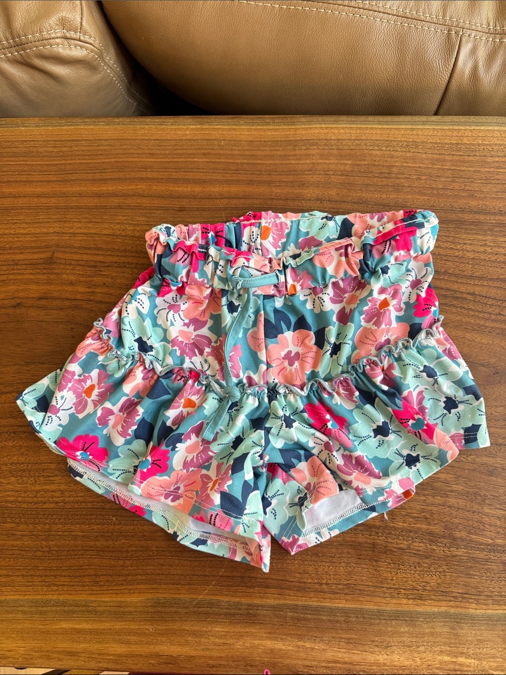 Girls' Floral Ruffle Waist Shorts - Mint & Pink